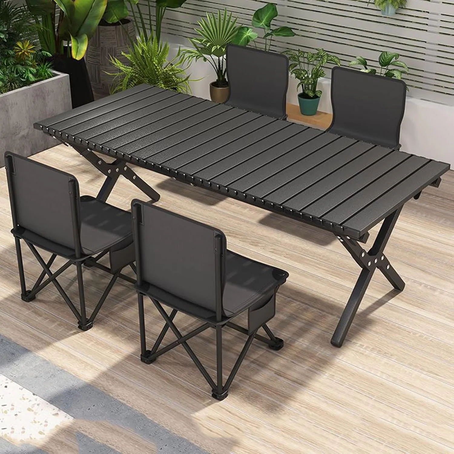 Camping Side Table, Portable Folding Beach Table with Chair, Small Metal Picnic Backpacking Table for Outdoor Cooking, BBQ, Boat, Travel