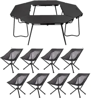 Camping Splicing Table Set with Chairs, Outdoor Camping Folding Table Chair Set Portable Beach Table Foldable Chiars for Camping, Picnic, Travel, RV, Black-aluminum Alloy