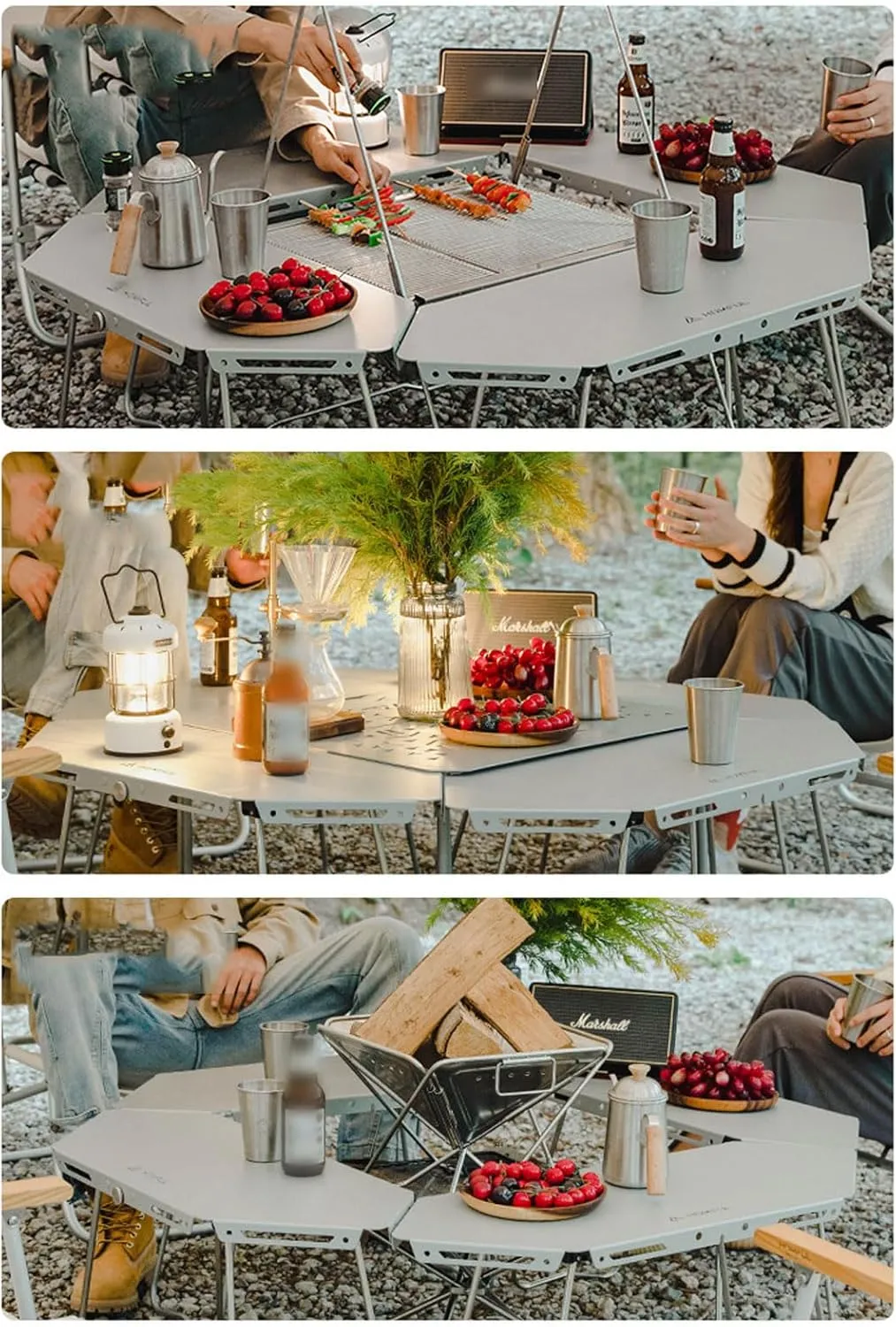 Camping Splicing Table Set with Chairs, Outdoor Camping Folding Table Chair Set Portable Beach Table Foldable Chiars for Camping, Picnic, Travel, RV, Black-aluminum Alloy