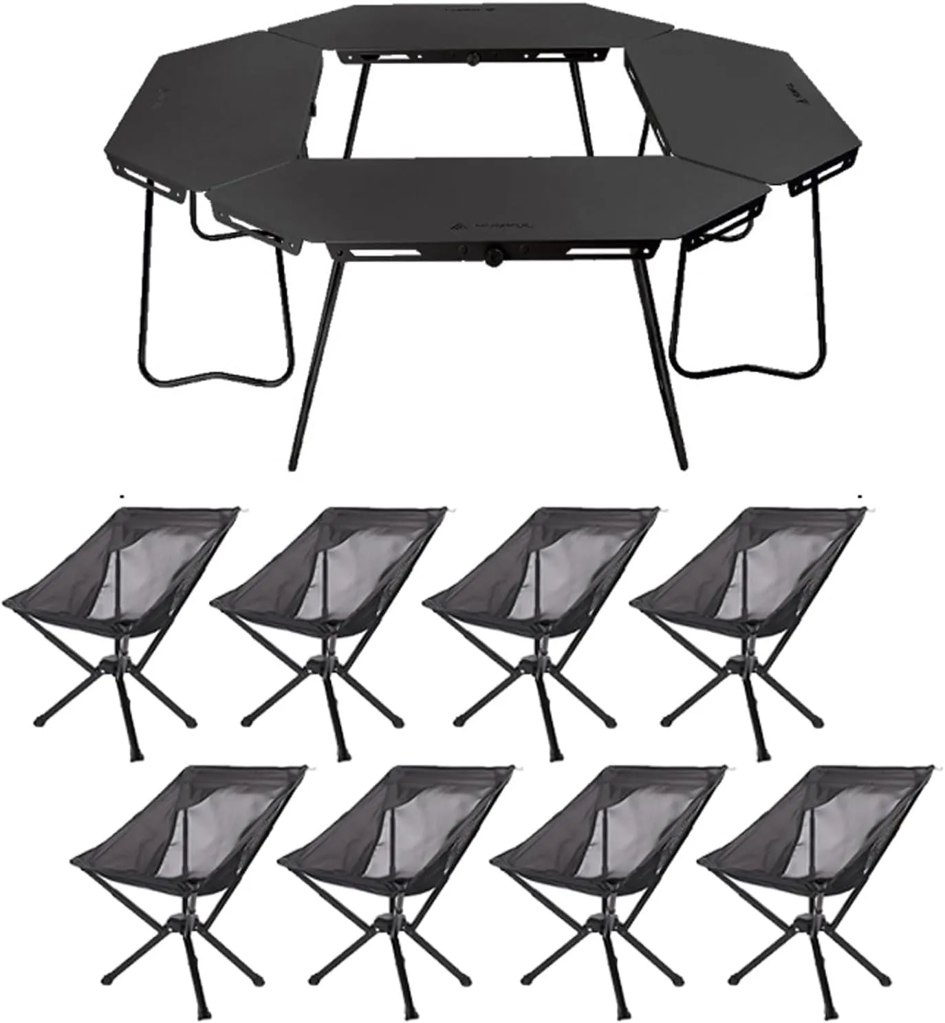 Camping Splicing Table Set with Chairs, Outdoor Camping Folding Table Chair Set Portable Beach Table Foldable Chiars for Camping, Picnic, Travel, RV, Black-aluminum Alloy