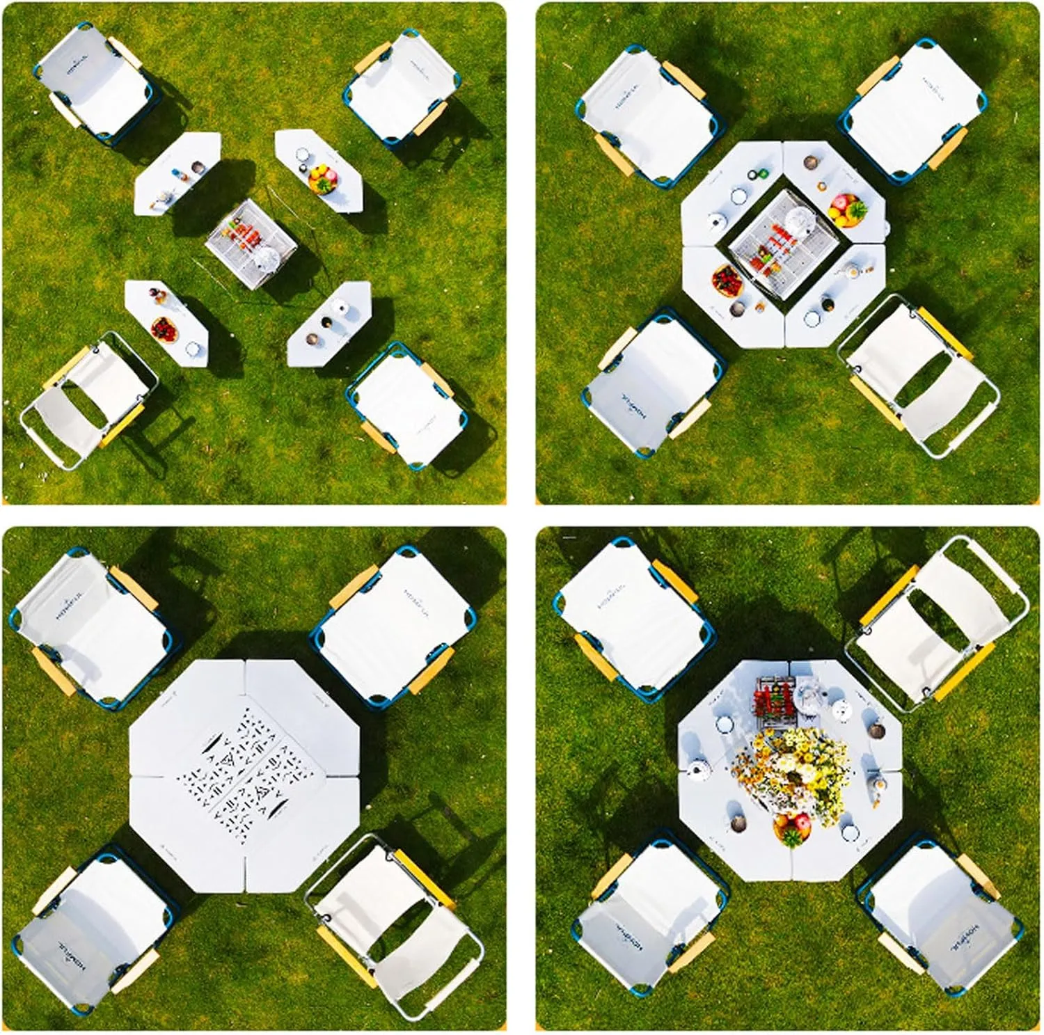 Camping Splicing Table Set with Chairs, Outdoor Camping Folding Table Chair Set Portable Beach Table Foldable Chiars for Camping, Picnic, Travel, RV, Black-aluminum Alloy