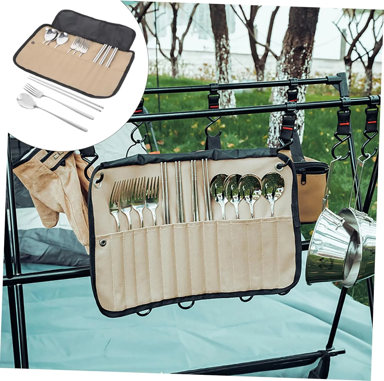 Camping Tableware Set Compact Lightweight Picnic Cutlery Bag for Outdoor Activities Household Use
