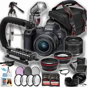 Canon EOS R6 Mark II Mirrorless Camera with 24-50mm   2X Sandisk 64GB Extreme Memory Card   TTL Flash U-Grip   Tripod   More (21pc Bundle) (Renewed)