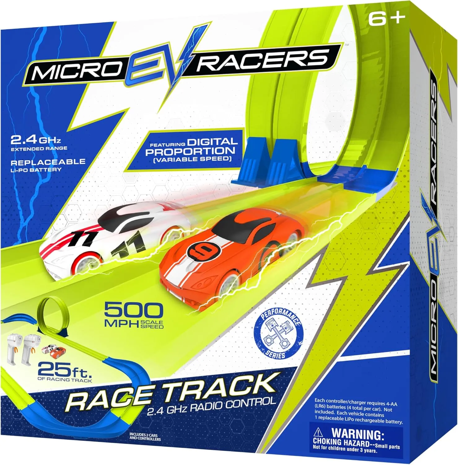 Car Race Track Set with 2 High-Speed Micro EV Racers, Dual Racing Game Lap, Toy Gift for Kids, Boys, Girls, Ages 6 
