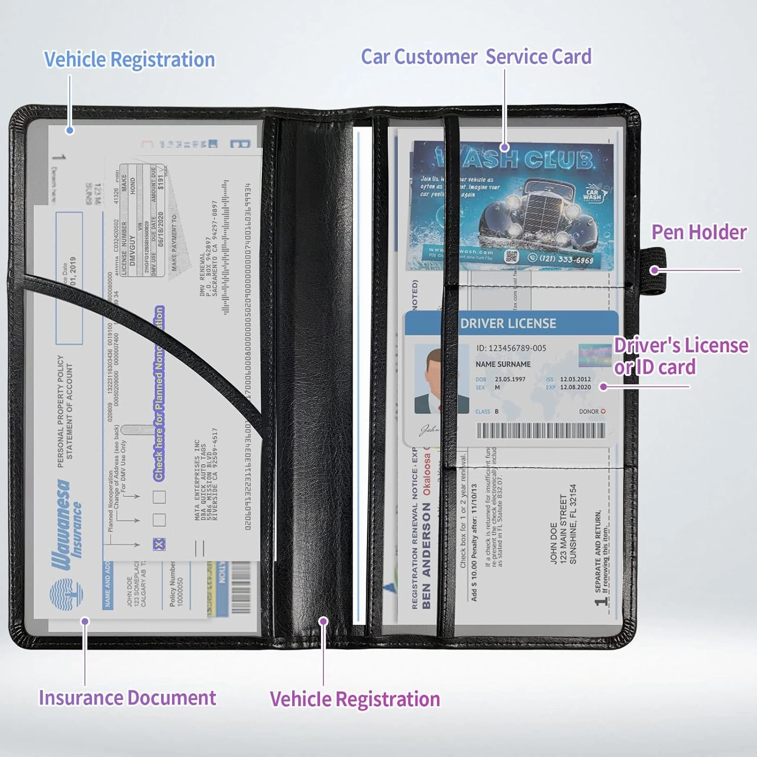 Car Registration and Insurance Holder,Leather Insurance License and Registration Card Holder for Car Glove Box, Auto Truck Document Holder Organizer for Men Women- Black leopard print