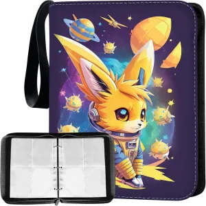 Card Binder 4-pocket 400 Cards Holder with 50 Removable Sleeves and 10 Single Sided Collector Protectors, TCG, Yellow Storage Folder (Modern, Gold, Purple, White,)