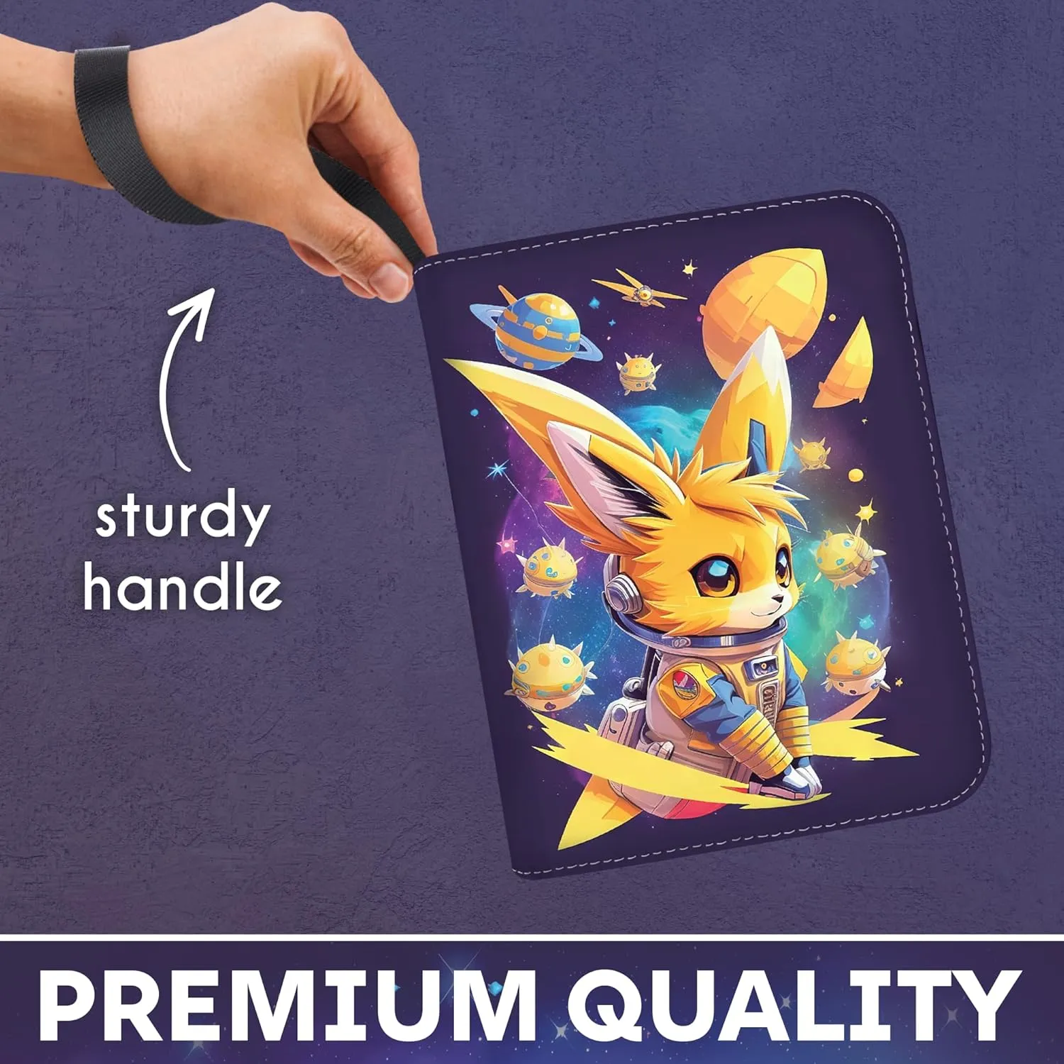 Card Binder 4-pocket 400 Cards Holder with 50 Removable Sleeves and 10 Single Sided Collector Protectors, TCG, Yellow Storage Folder (Modern, Gold, Purple, White,)