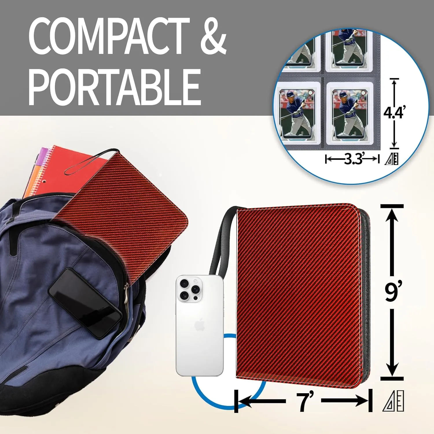 Card Binder for Toploaders, Portable 4 Pockets Trading Card Holder Albums for Sports, Trading, and Gaming Cards Red