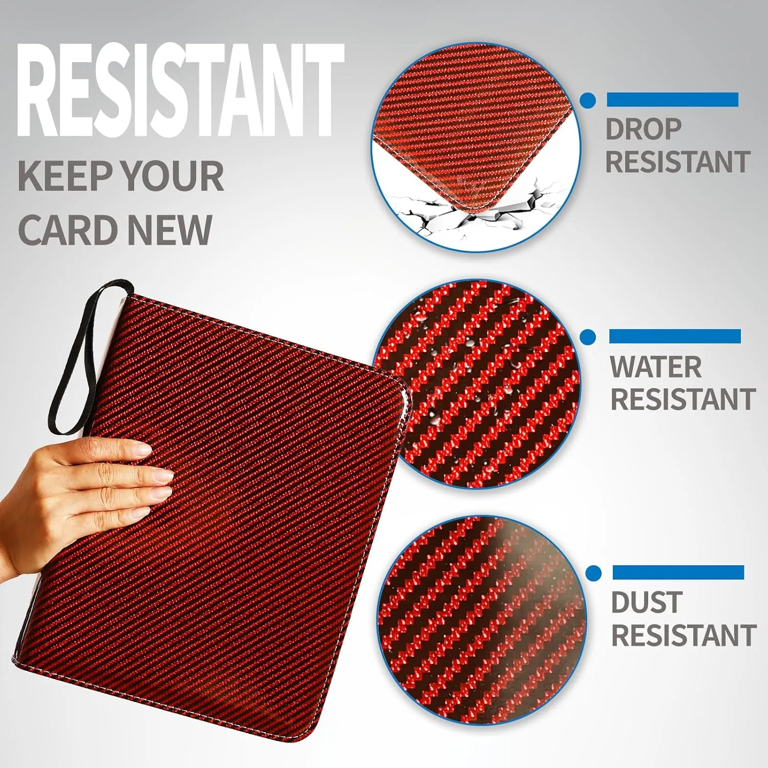 Card Binder for Toploaders, Portable 4 Pockets Trading Card Holder Albums for Sports, Trading, and Gaming Cards Red