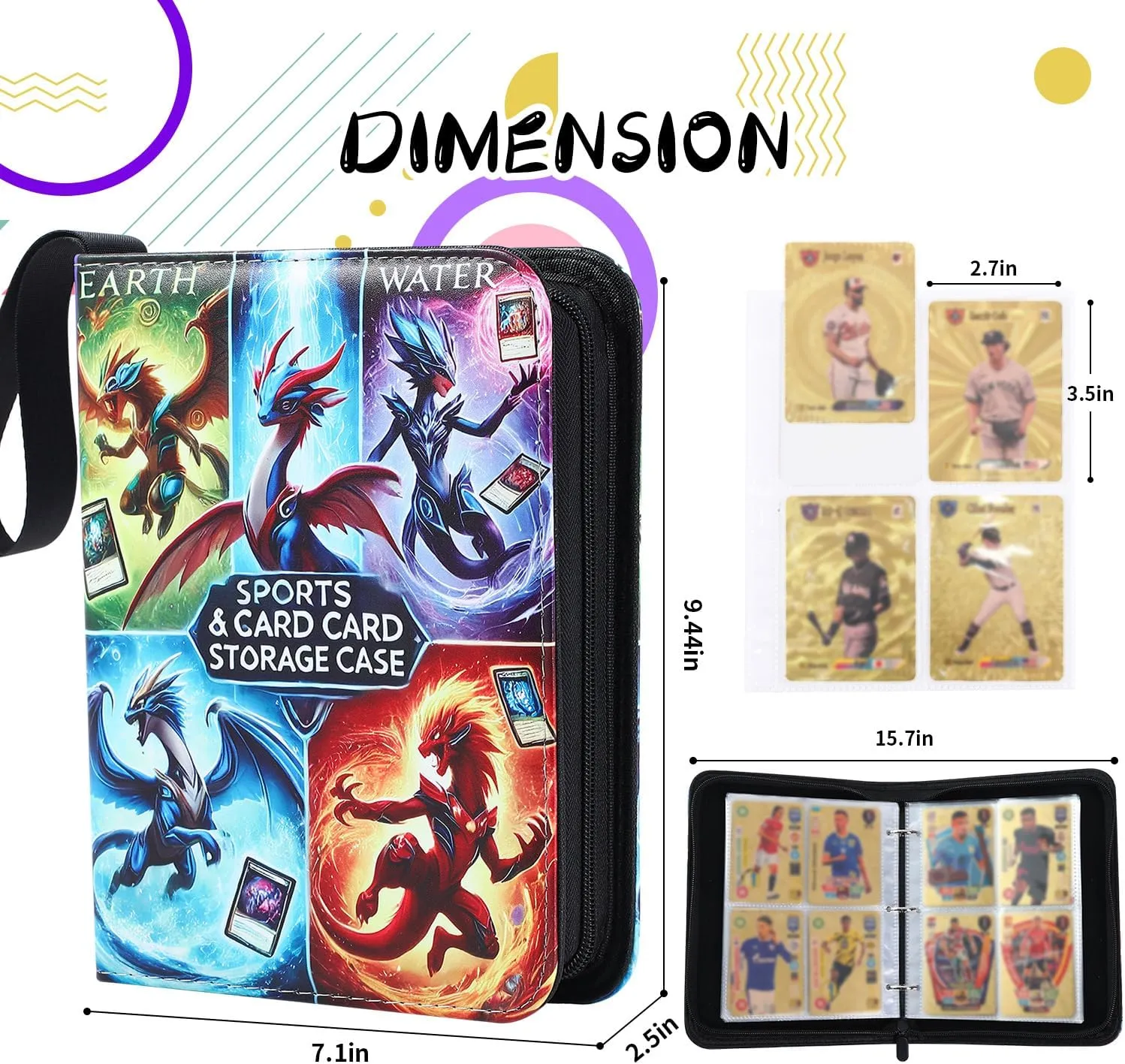 Card Binder for Trading Cards, 4 Pocket Holder Album, Holds 400 Cards, 50 Removable Sleeves, Zippered Storage Case for Collectible Cards and TCG Collection
