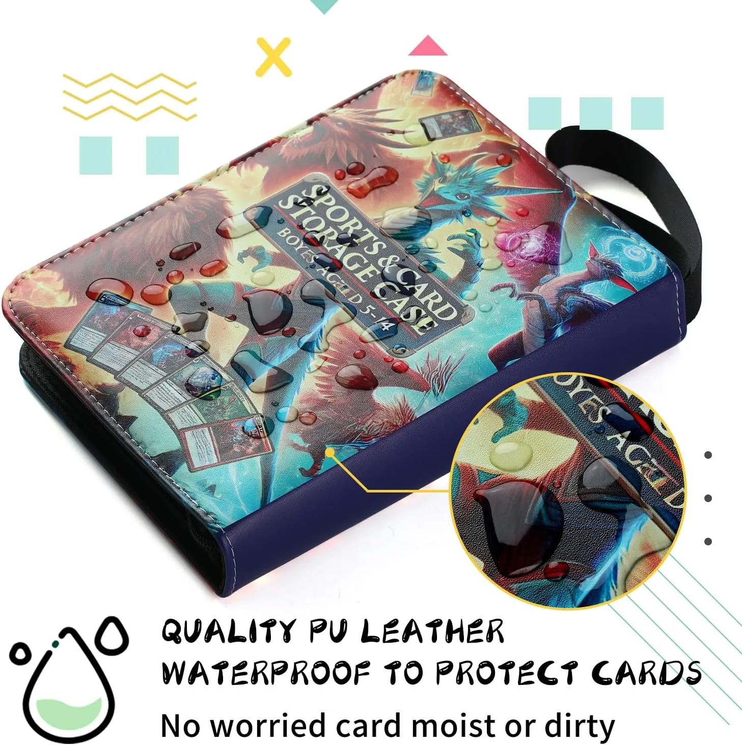 Card Binder for Trading Cards, 4 Pocket Holder Album, Holds 400 Cards, 50 Removable Sleeves, Zippered Storage Case for Collectible Cards and TCG Collection