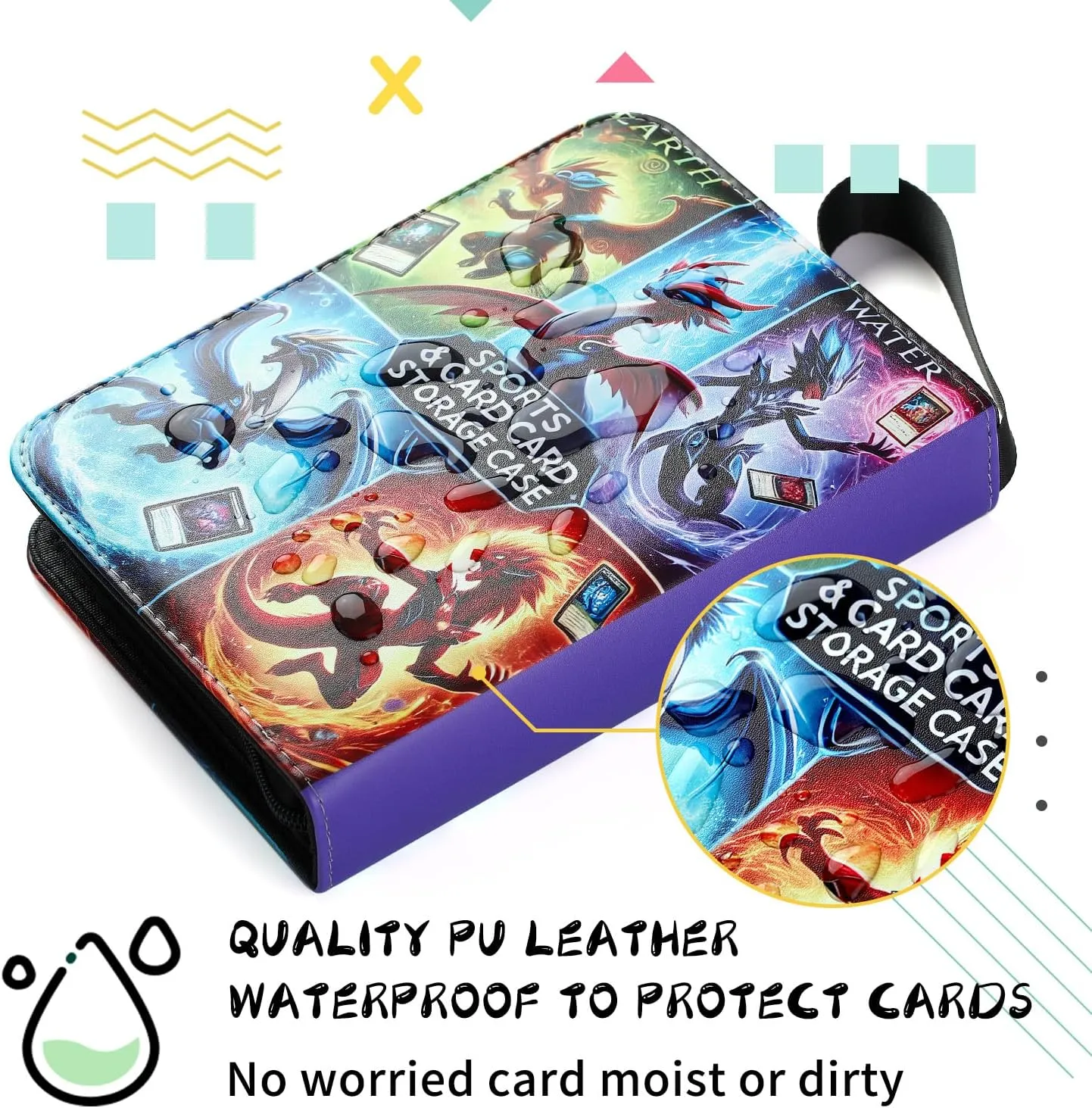 Card Binder for Trading Cards, 4 Pocket Holder Album, Holds 400 Cards, 50 Removable Sleeves, Zippered Storage Case for Collectible Cards and TCG Collection