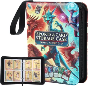 Card Binder for Trading Cards, 4 Pocket Holder Album, Holds 400 Cards, 50 Removable Sleeves, Zippered Storage Case for Collectible Cards and TCG Collection