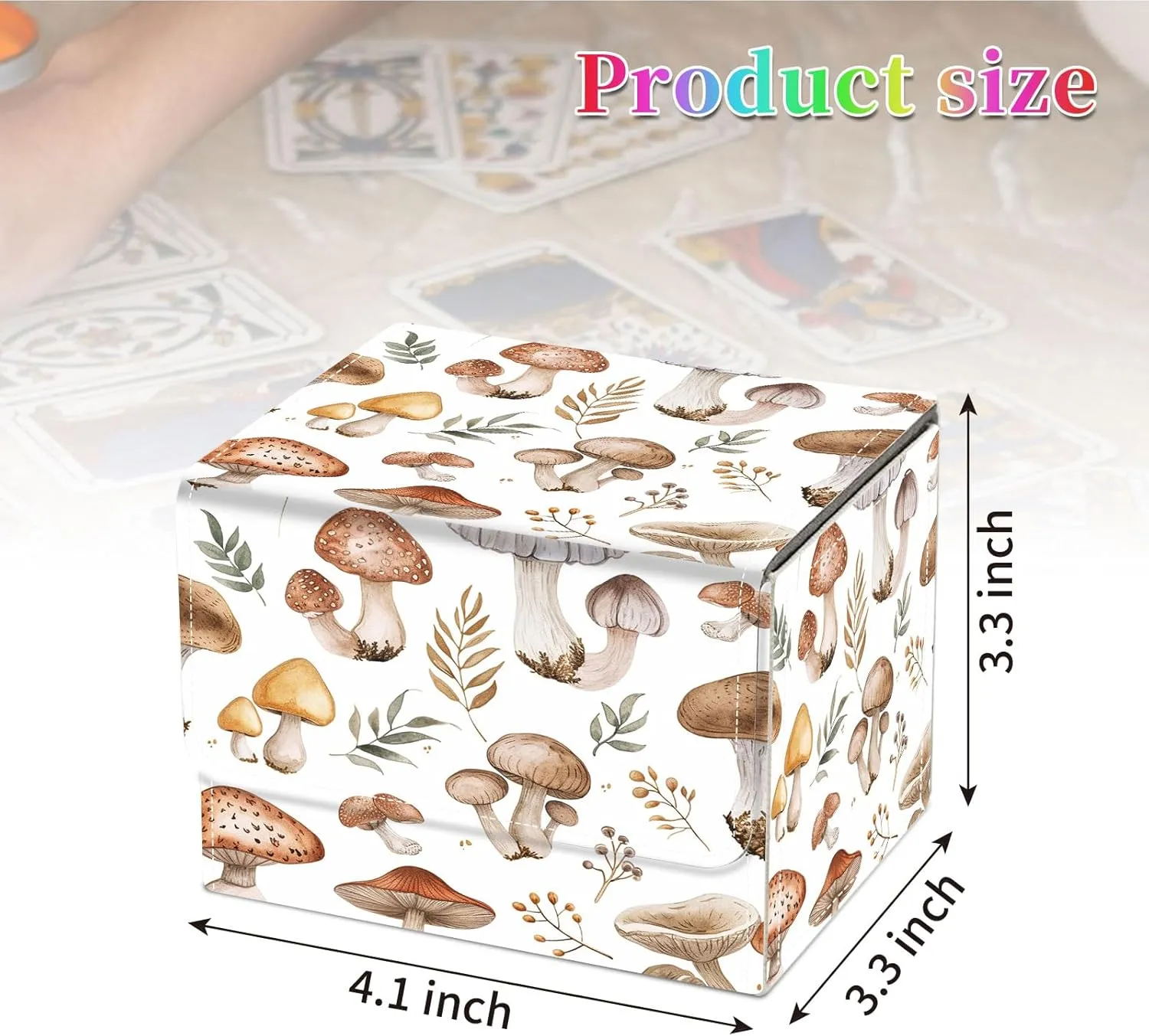 Card Deck Box for MTG, Fits 100  Single Sleeved Cards, PU Leather Trading Card Storage Box for TCG, CCG, MTG Cards, Strong Magnet Magic Gathering Deck Box, White Mushroom
