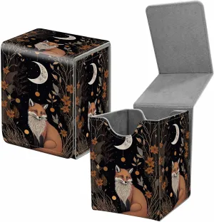 Card Deck Box for Trading Cards, MTG Commander Deck Box Fits 100  Single Sleeved Cards, Leather Magnetic Card Storage Box for YuGiOh TCG CCG Cards, Fox Moon Trippy Animal Floral
