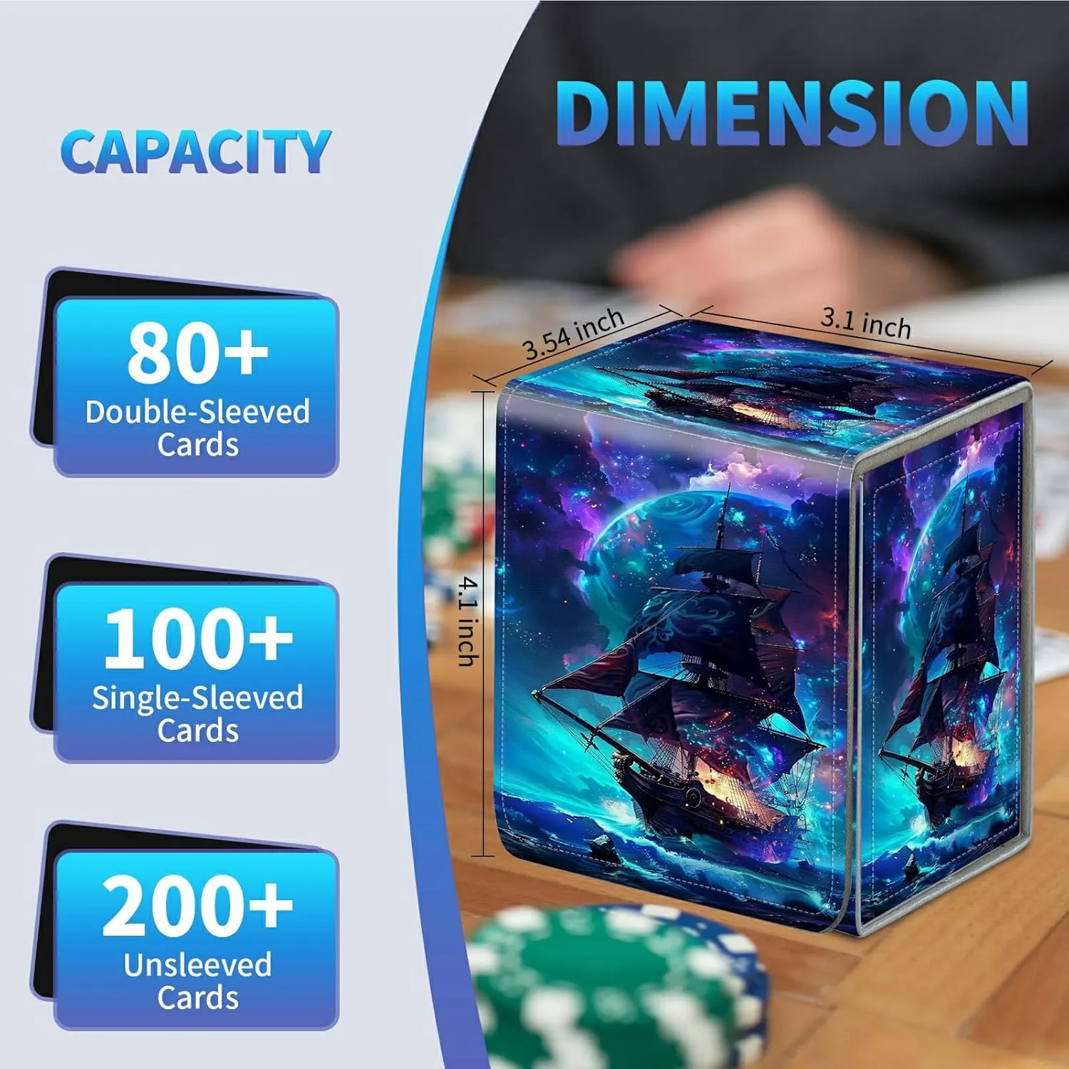 Card Deck Box for Trading Cards, MTG Commander Deck Box Fits 100  Single Sleeved Cards, Leather Magnetic Card Storage Box for YuGiOh TCG CCG Cards, Pirate Ship