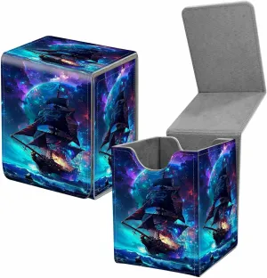 Card Deck Box for Trading Cards, MTG Commander Deck Box Fits 100  Single Sleeved Cards, Leather Magnetic Card Storage Box for YuGiOh TCG CCG Cards, Pirate Ship