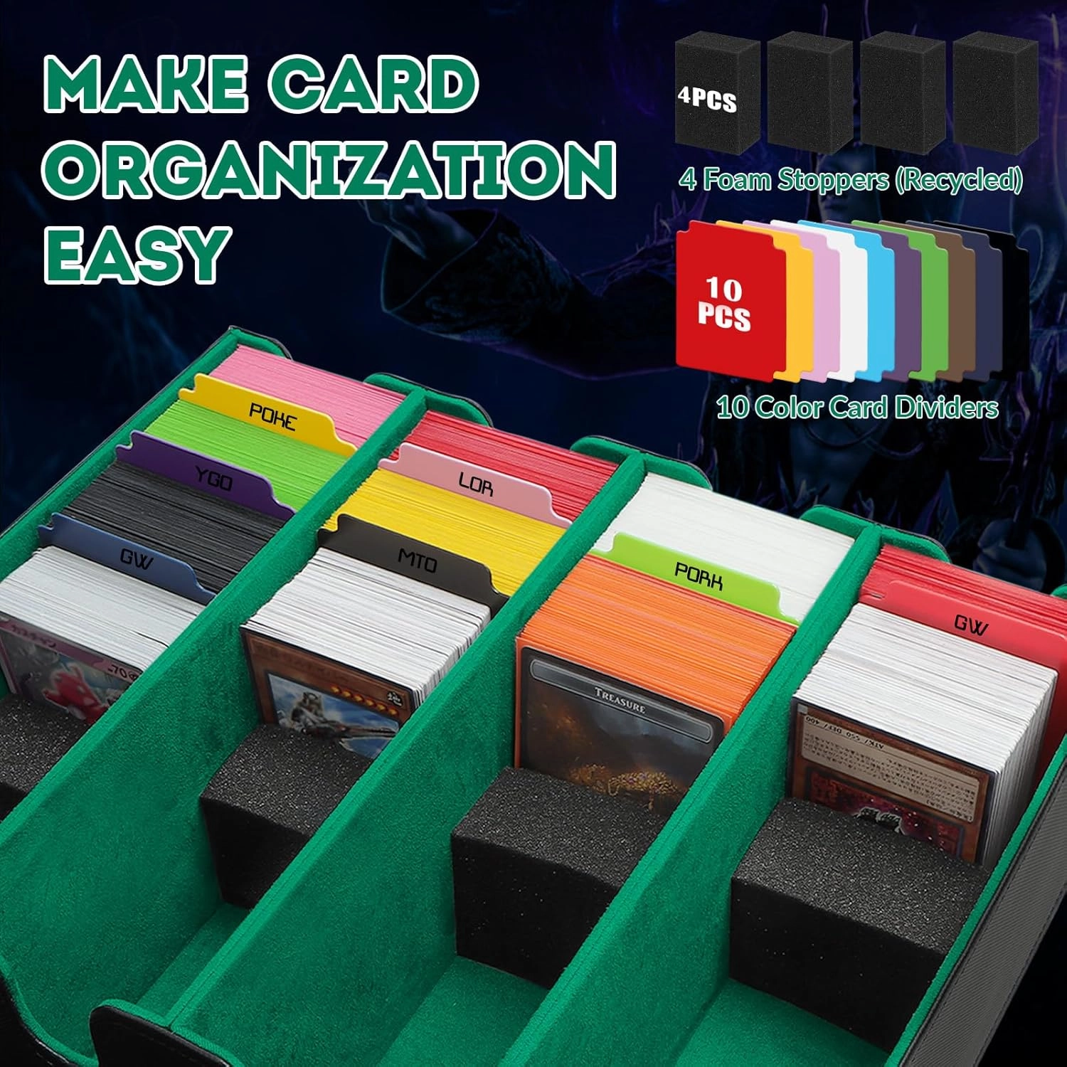 Card Storage Box - 2800  Deck Case with PU Leather, Magnetic Closure, 10 Dividers & 4 Stoppers, Suitable for MTG, YuGiOh, Sports Cards