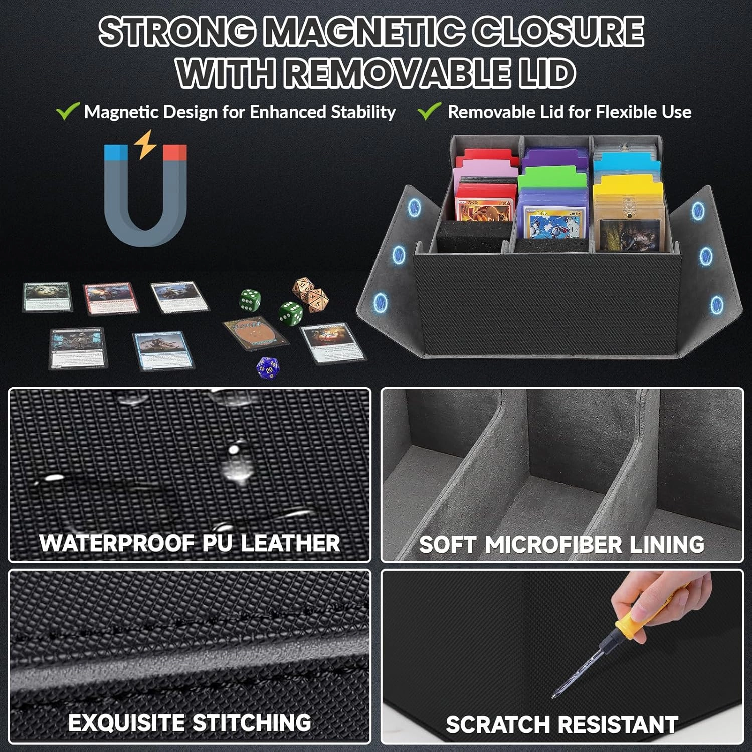 Card Storage Box for Trading Cards, 2600  Commander Deck Box, Storage Box Fits Toploader and One-Touch, Card Organizer for TCG, MTG, Sports Cards, with Card Dividers & Stoppers