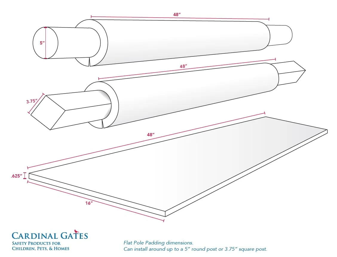 Cardinal Gates Flat Pole Padding - Foam Pole Wrap Around Garage and Basement Columns - Perfect to Cover Basketball/Football/Volleyball Post and playgrounds - 4 ft of Protection - Orange - Made in USA