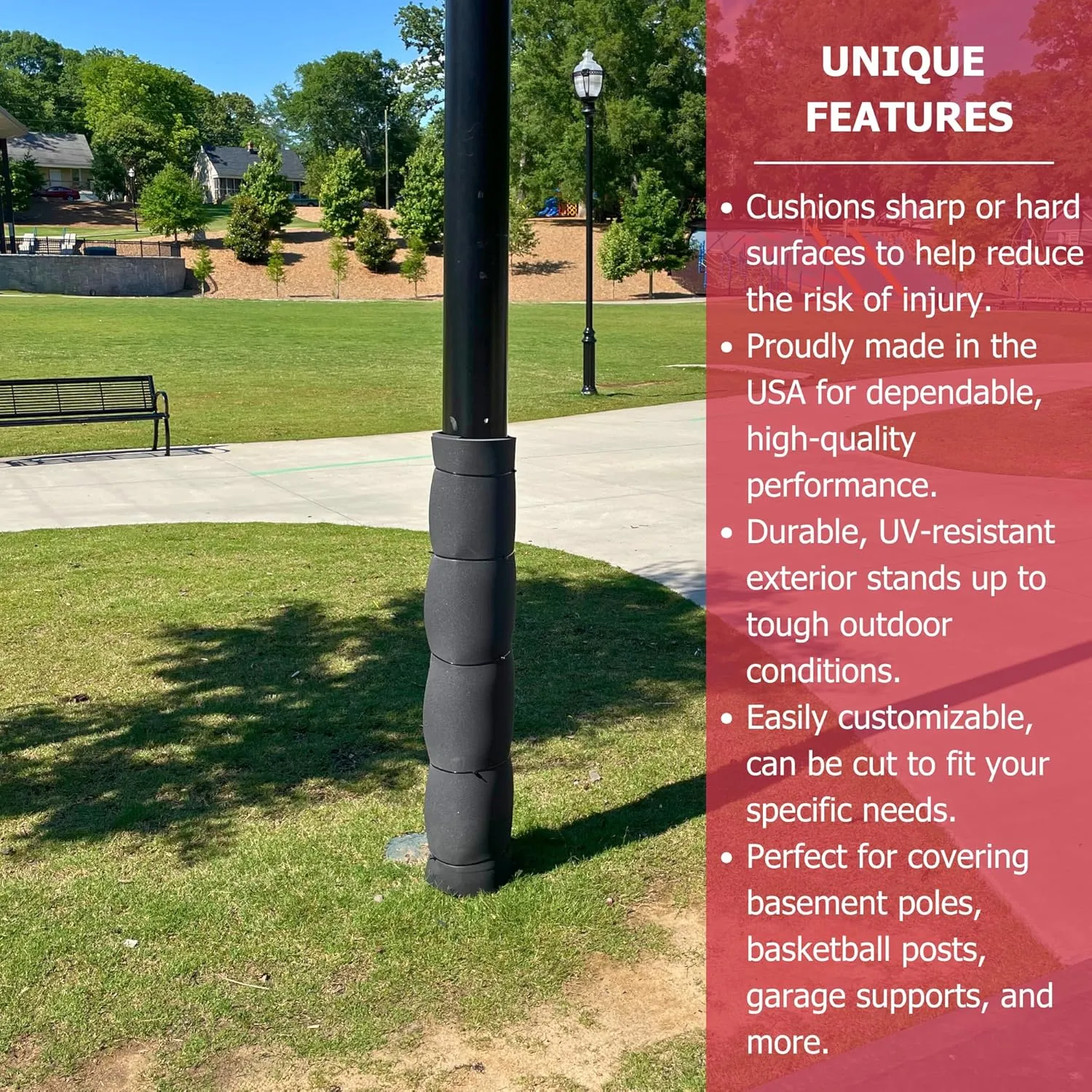 Cardinal Gates Flat Pole Padding - Foam Pole Wrap Around Garage and Basement Columns - Perfect to Cover Basketball/Football/Volleyball Post and playgrounds - 4 ft of Protection - Orange - Made in USA