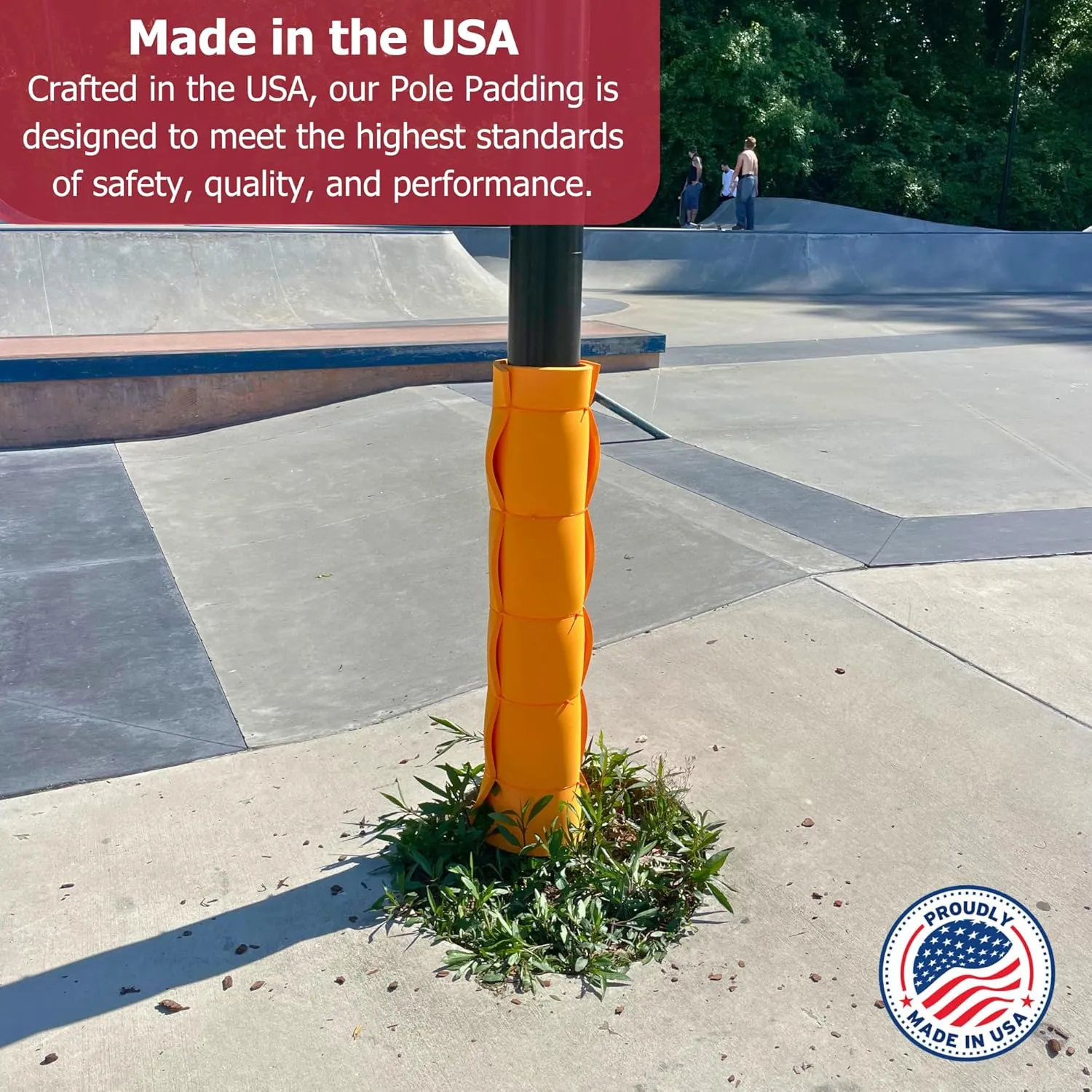 Cardinal Gates Flat Pole Padding - Foam Pole Wrap Around Garage and Basement Columns - Perfect to Cover Basketball/Football/Volleyball Post and playgrounds - 4 ft of Protection - Orange - Made in USA