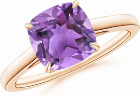 Carillon 10K White Gold Cushion Cut 7 MM Amethyst Gemstone February Birthstone Solitaire Women Wedding Ring Jewelry