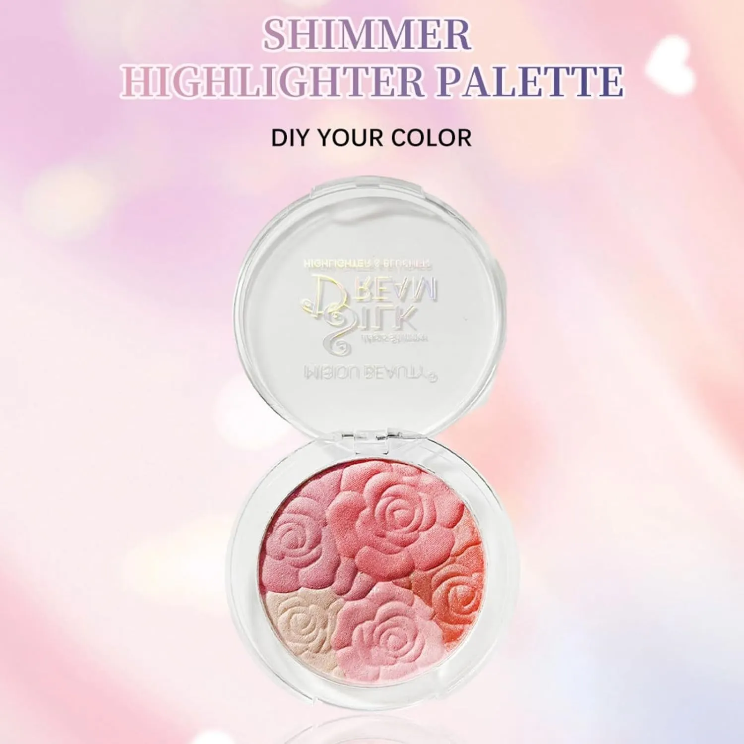Carved Rose Blush & Highlighter Palette - Pressed Powder with Floral Embossing, Monochromatic Shimmer for Cheeks & Eyes, Vegan & Cruelty-Free (#01, Rose Blush)