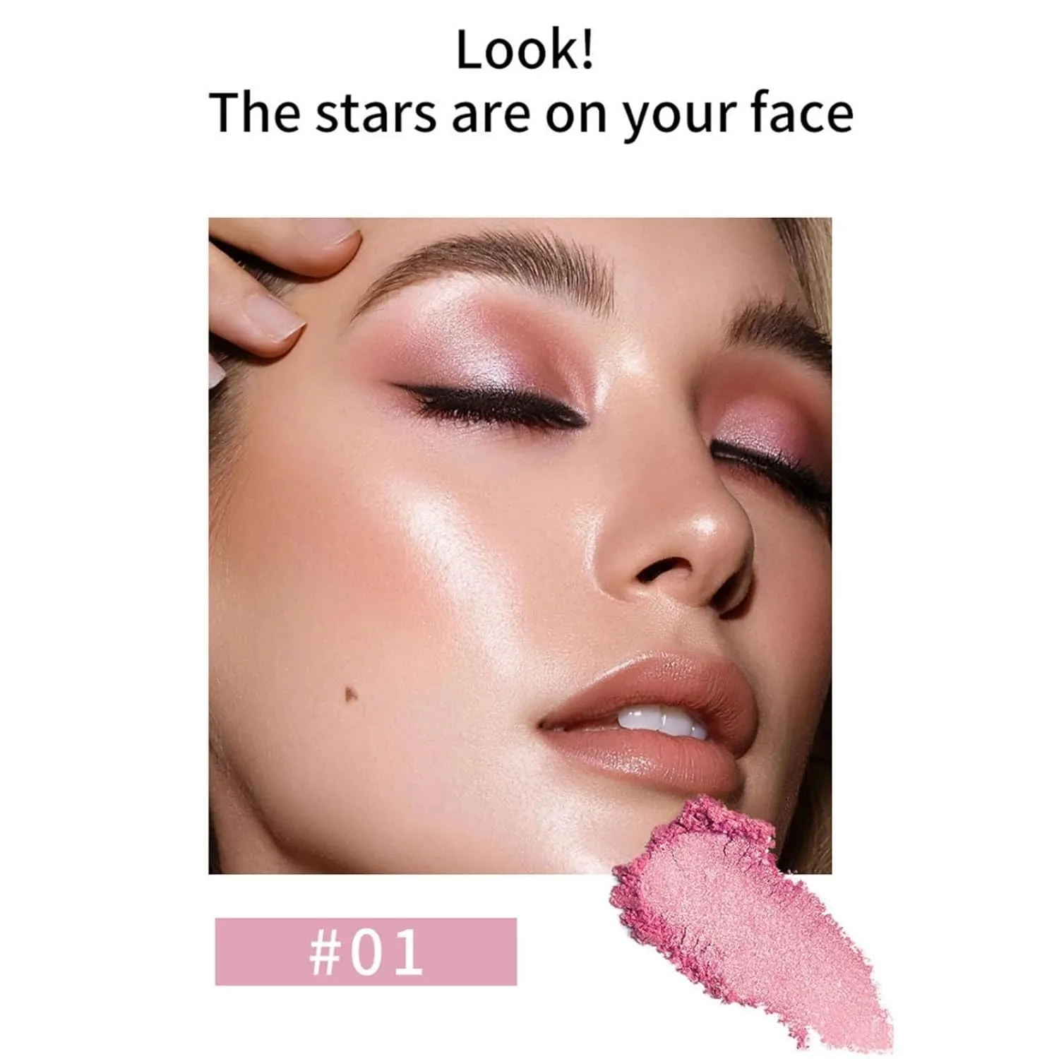 Carved Rose Blush & Highlighter Palette - Pressed Powder with Floral Embossing, Monochromatic Shimmer for Cheeks & Eyes, Vegan & Cruelty-Free (#01, Rose Blush)