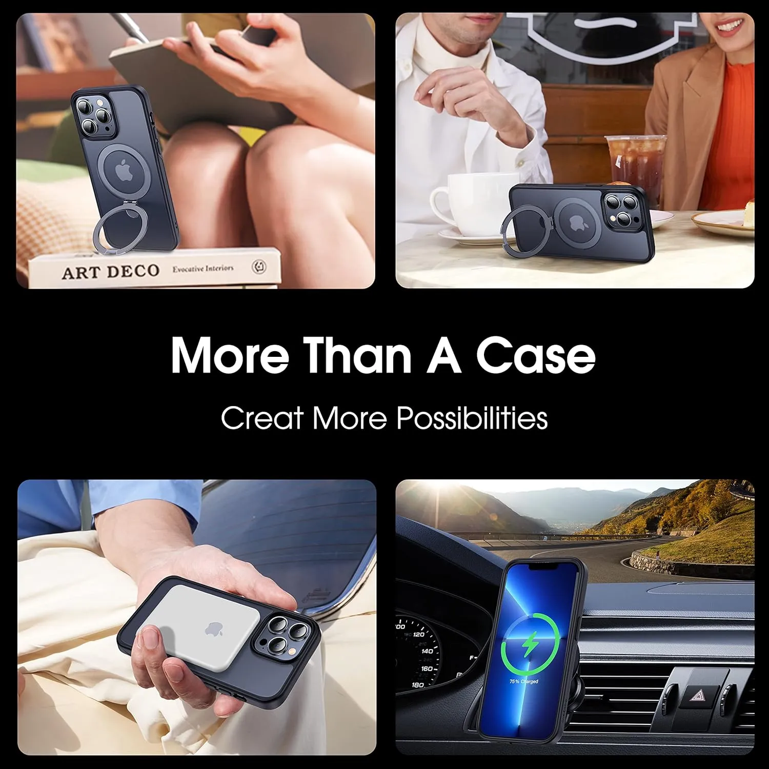 CASEKOO Designed for iPhone 13 Pro Max Case with Magnetic Invisible Stand [Military Drop Protection] [Compatible with MagSafe] Shockproof Translucent Matte Slim Promax Case 6.7 Inch, Black