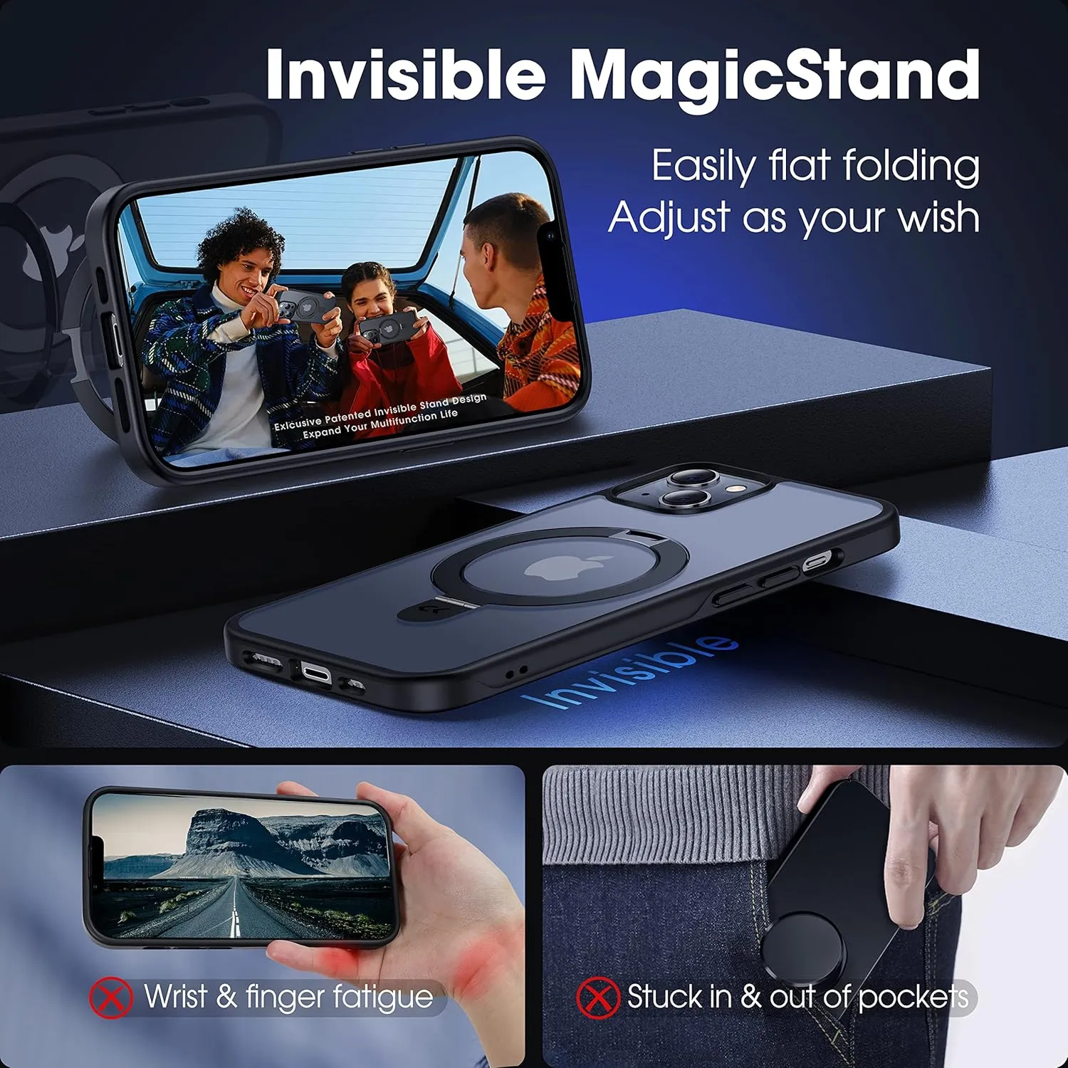 CASEKOO Designed for iPhone 13 Pro Max Case with Magnetic Invisible Stand [Military Drop Protection] [Compatible with MagSafe] Shockproof Translucent Matte Slim Promax Case 6.7 Inch, Black