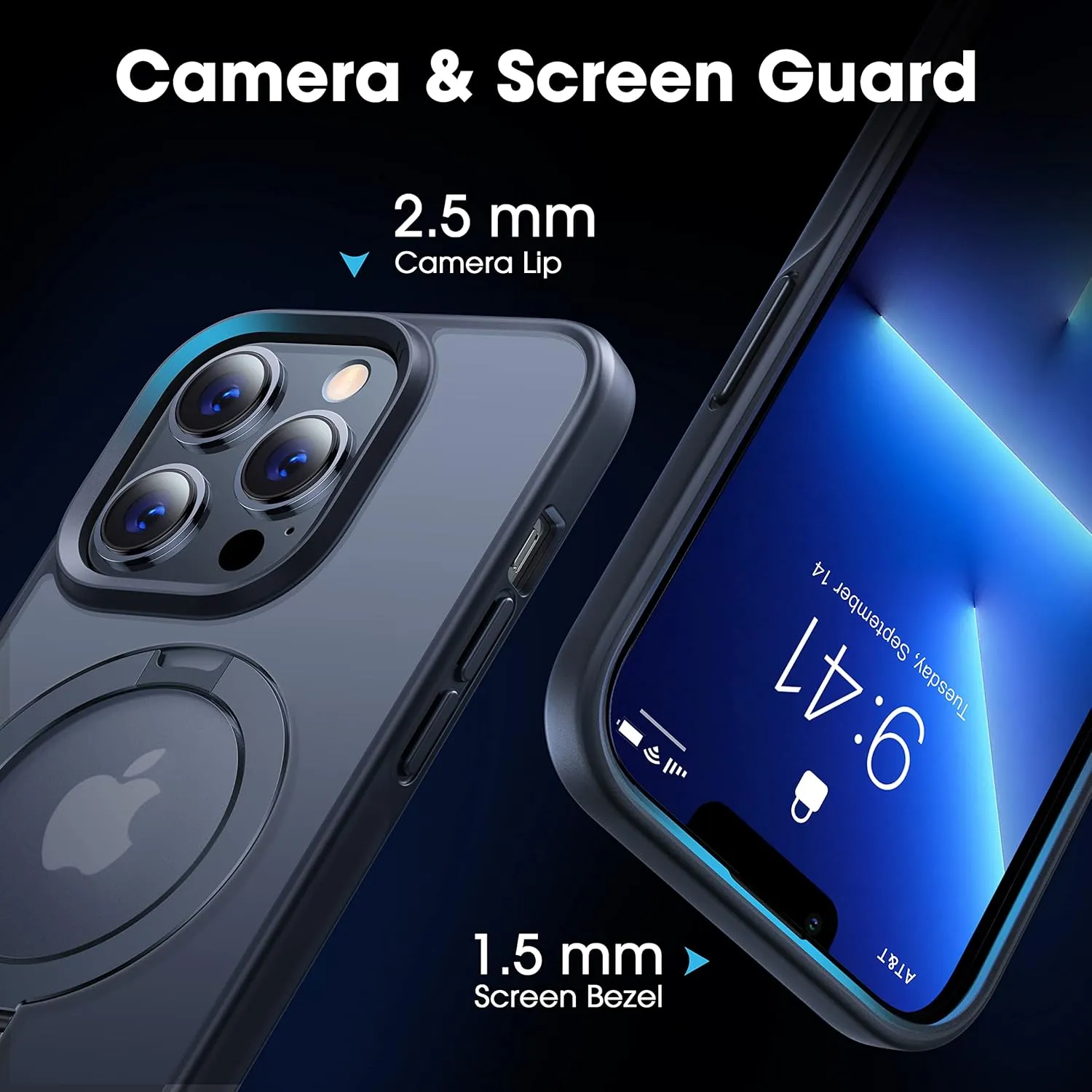 CASEKOO Designed for iPhone 13 Pro Max Case with Magnetic Invisible Stand [Military Drop Protection] [Compatible with MagSafe] Shockproof Translucent Matte Slim Promax Case 6.7 Inch, Black