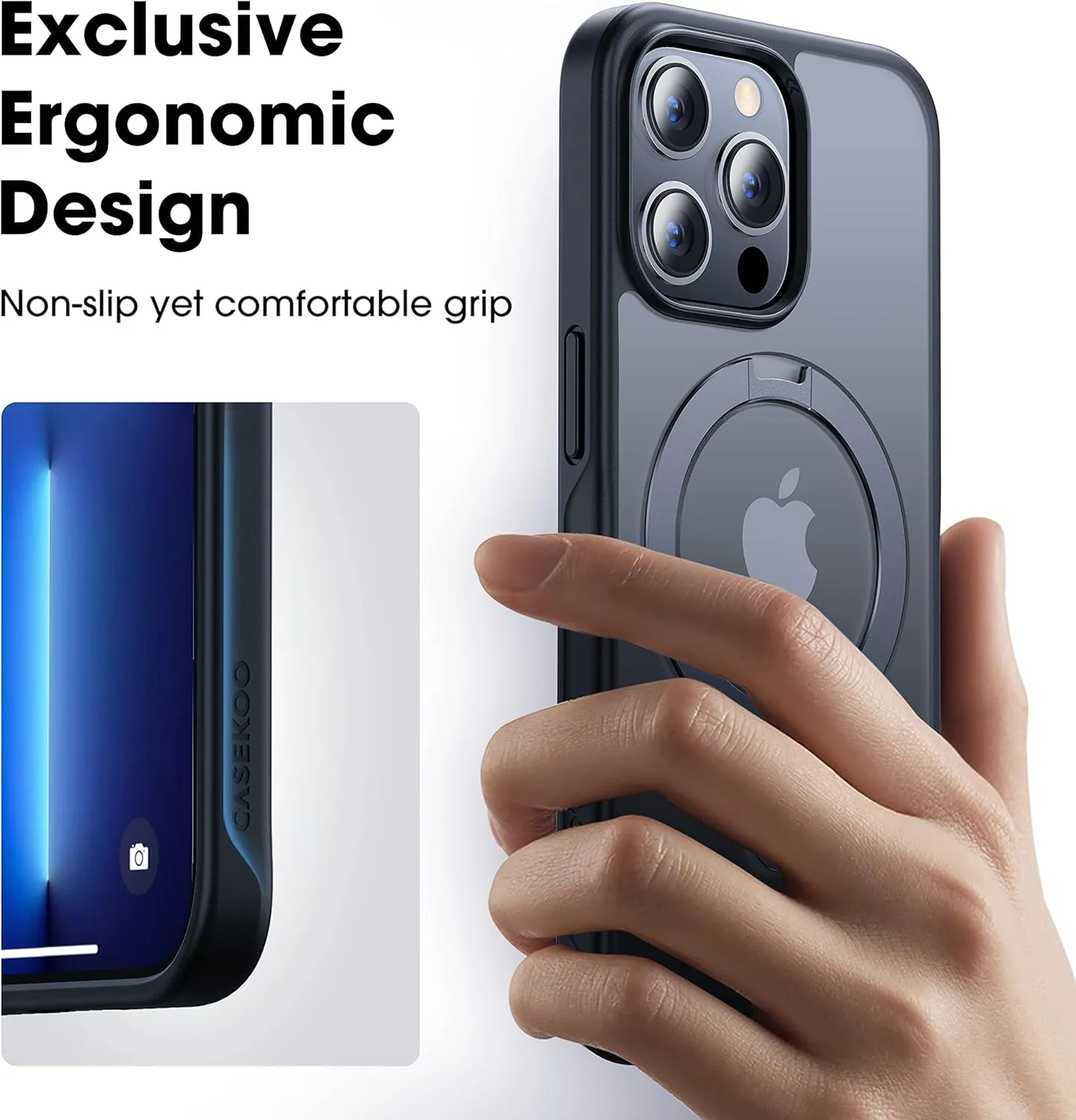 CASEKOO Designed for iPhone 13 Pro Max Case with Magnetic Invisible Stand [Military Drop Protection] [Compatible with MagSafe] Shockproof Translucent Matte Slim Promax Case 6.7 Inch, Black