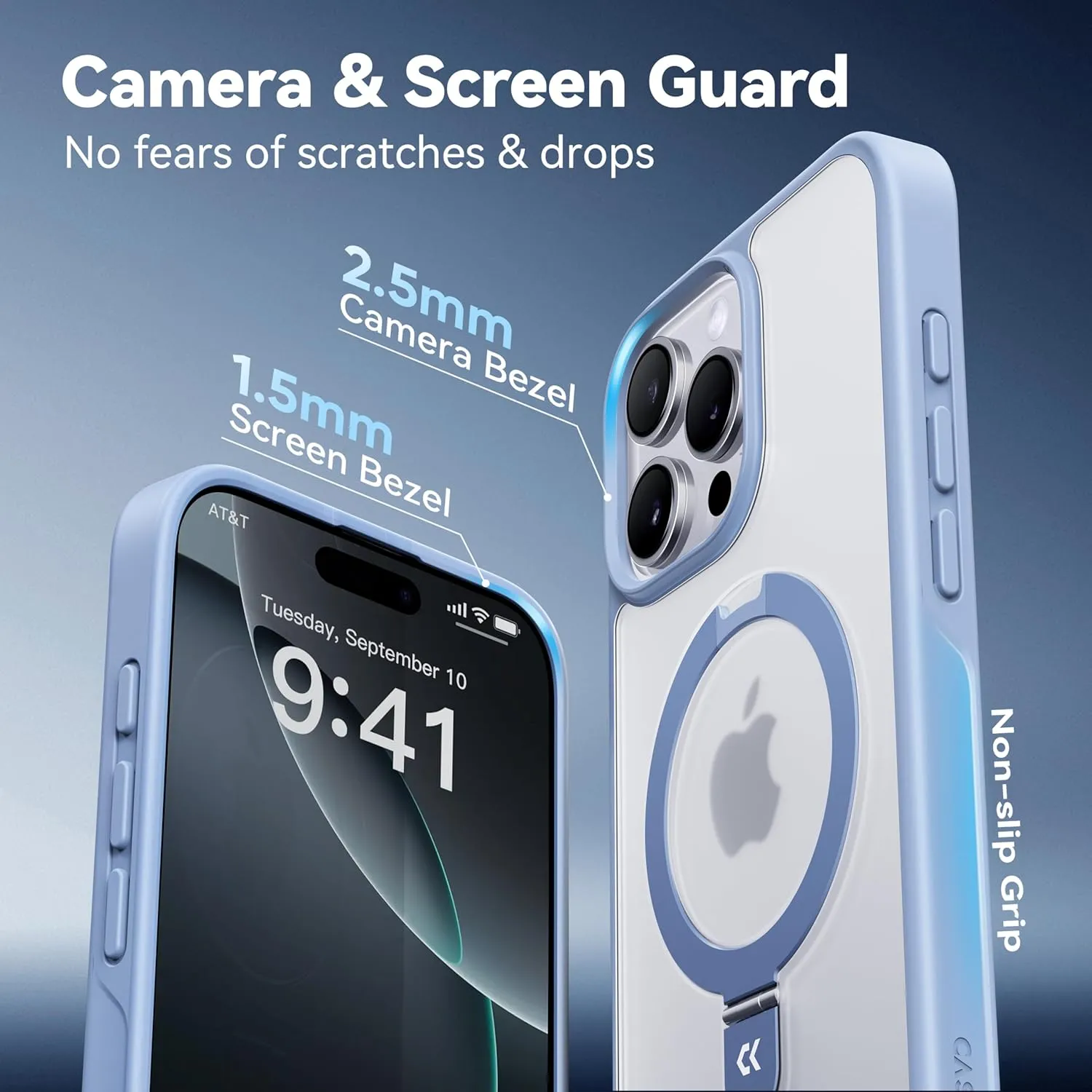 CASEKOO Designed for iPhone 16 Pro Case with Magnetic Invisible Stand [Military Drop Protection] [Compatible with MagSafe] Shockproof Slim Translucent Matte Case 6.3 Inch, Light Blue