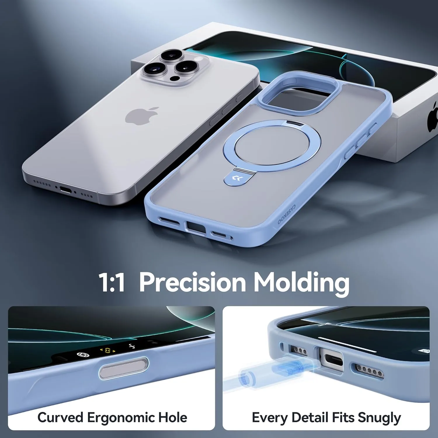 CASEKOO Designed for iPhone 16 Pro Case with Magnetic Invisible Stand [Military Drop Protection] [Compatible with MagSafe] Shockproof Slim Translucent Matte Case 6.3 Inch, Light Blue