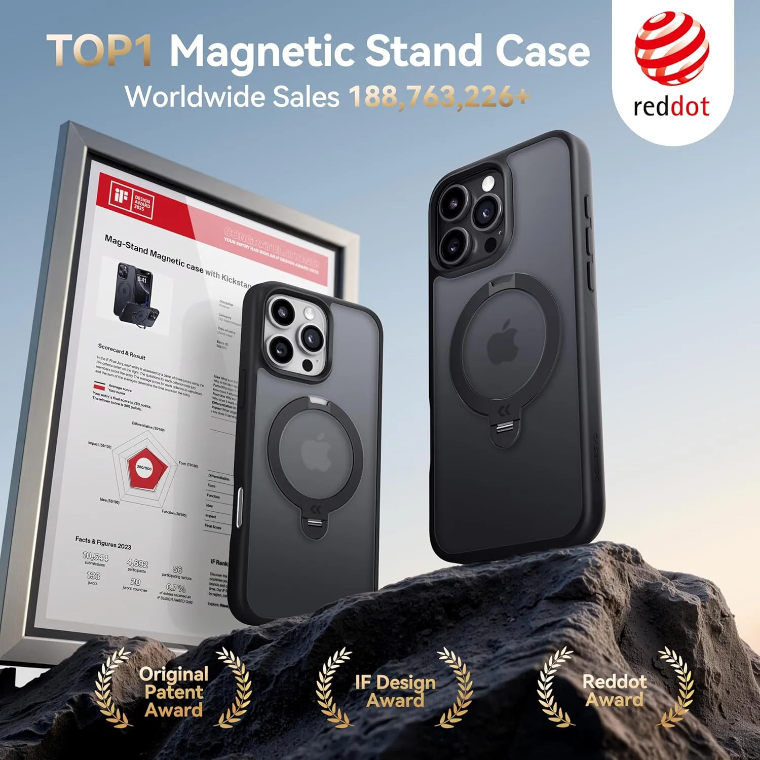 CASEKOO Patented 360° Spin Magnetic Stand for iPhone 16 Pro Case [Military Drop Protection] [Non-Slip Edge] [Compatible with MagSafe] Matte Shockproof Slim for iPhone 16 Pro Case 6.3'', Black