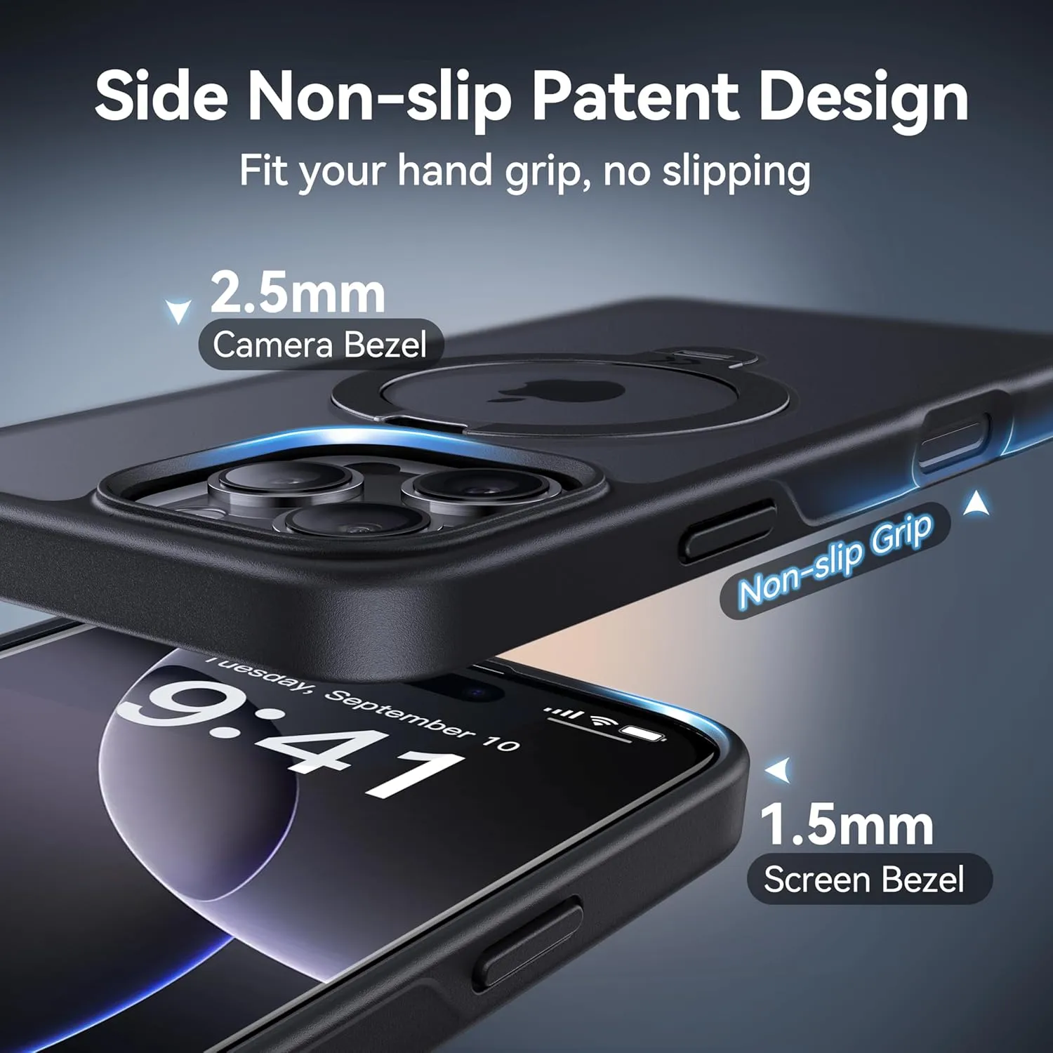 CASEKOO Patented 360° Spin Magnetic Stand for iPhone 16 Pro Case [Military Drop Protection] [Non-Slip Edge] [Compatible with MagSafe] Matte Shockproof Slim for iPhone 16 Pro Case 6.3'', Black