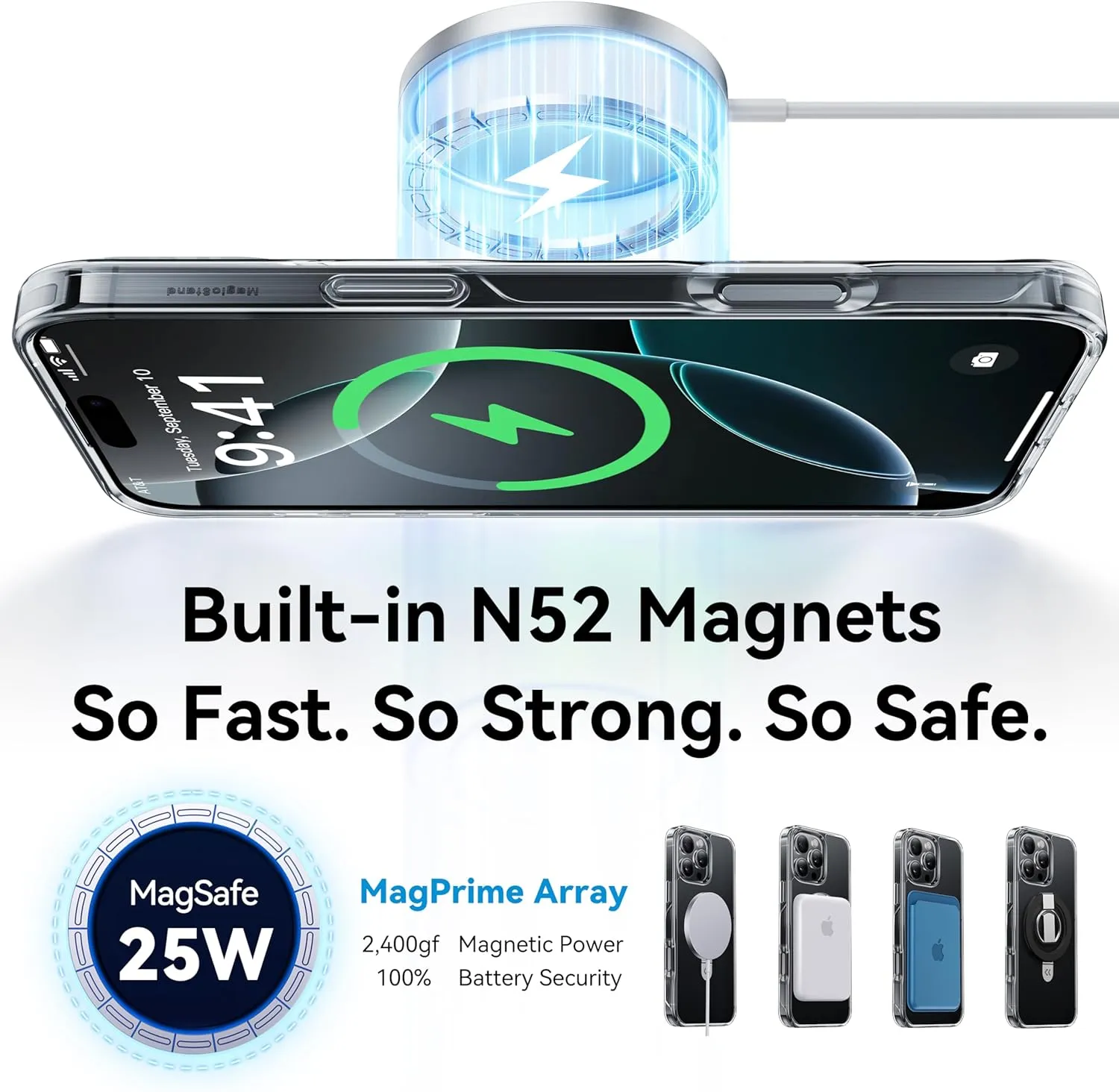 CASEKOO Ultra Magnetic Stand for iPhone 16 Pro Case Clear [Compatible with MagSafe] [16FT Military-Grade Protection] Transparent Slim Phone Grip Ring 16 Pro Phone Cover 6.3 inch, Clear