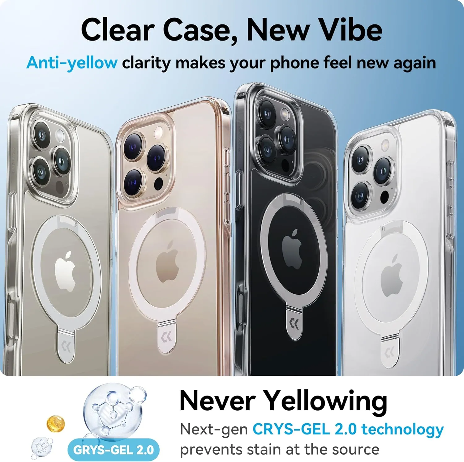CASEKOO Ultra Magnetic Stand for iPhone 16 Pro Case Clear [Compatible with MagSafe] [16FT Military-Grade Protection] Transparent Slim Phone Grip Ring 16 Pro Phone Cover 6.3 inch, Clear