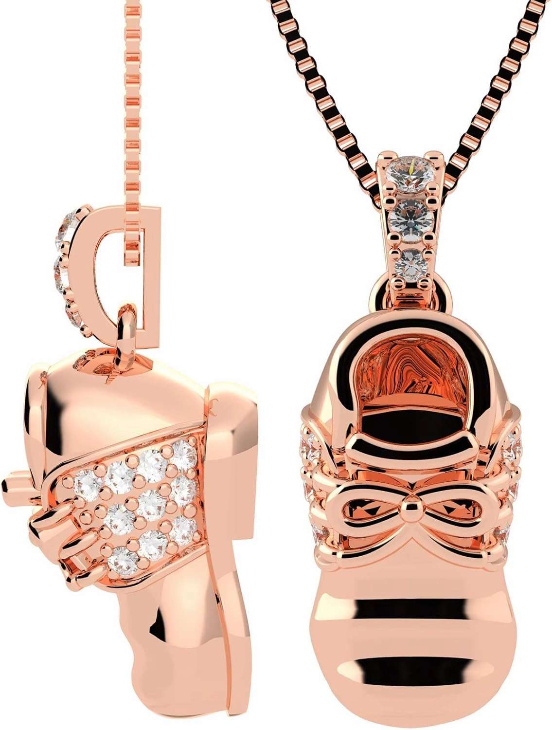 Central Diamond Center Shoe Birthstone Necklace Pendant w/Pure Brilliance Zirconia - Gold Plated Silver or Solid 10K or 14K Gold