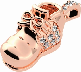 Central Diamond Center Shoe Birthstone Necklace Pendant w/Pure Brilliance Zirconia - Gold Plated Silver or Solid 10K or 14K Gold