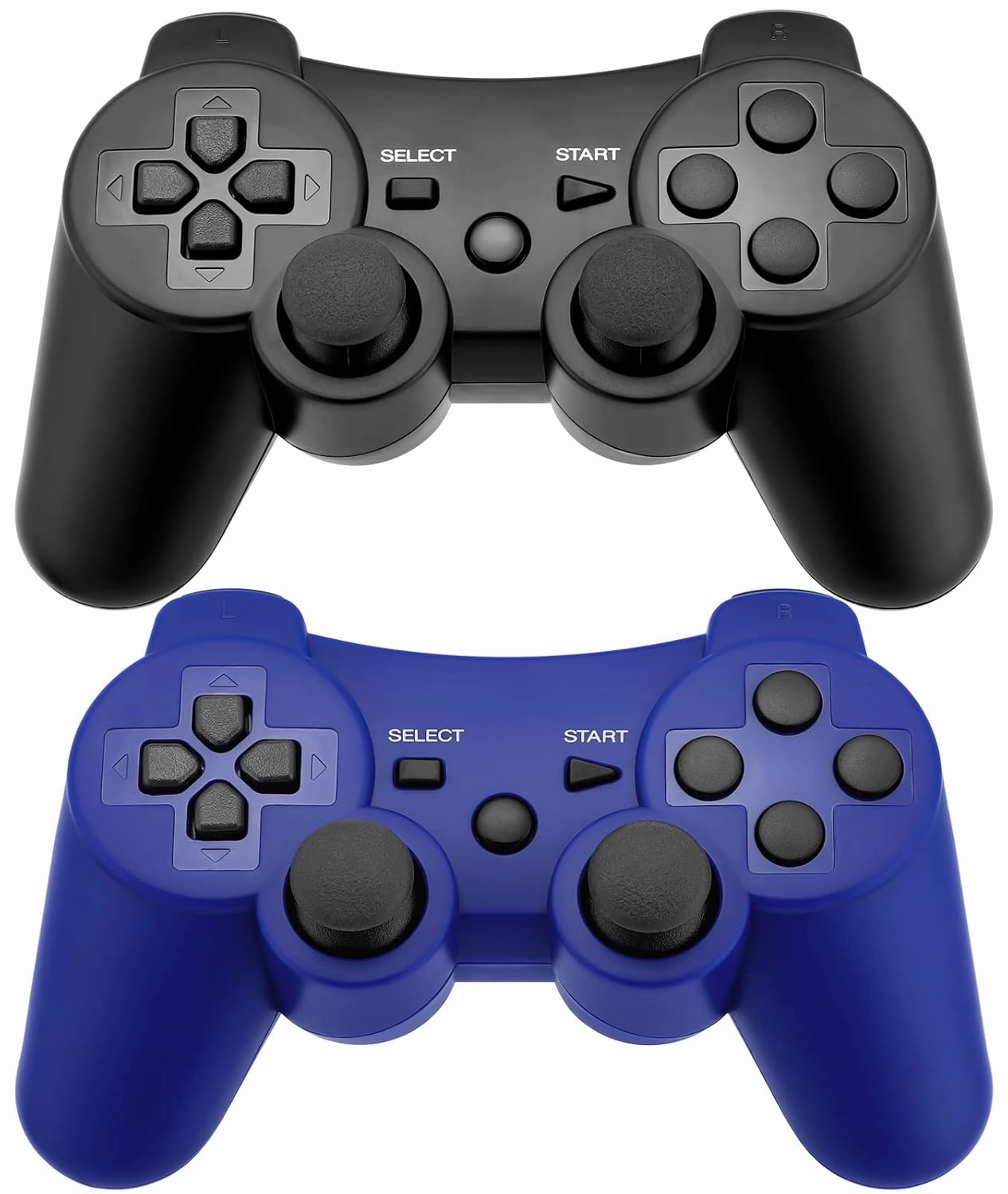 Ceozon PS3 Controller 2 Pack with Six-Axis Dual Vibration Wireless Control with Charging Cables Black   Blue