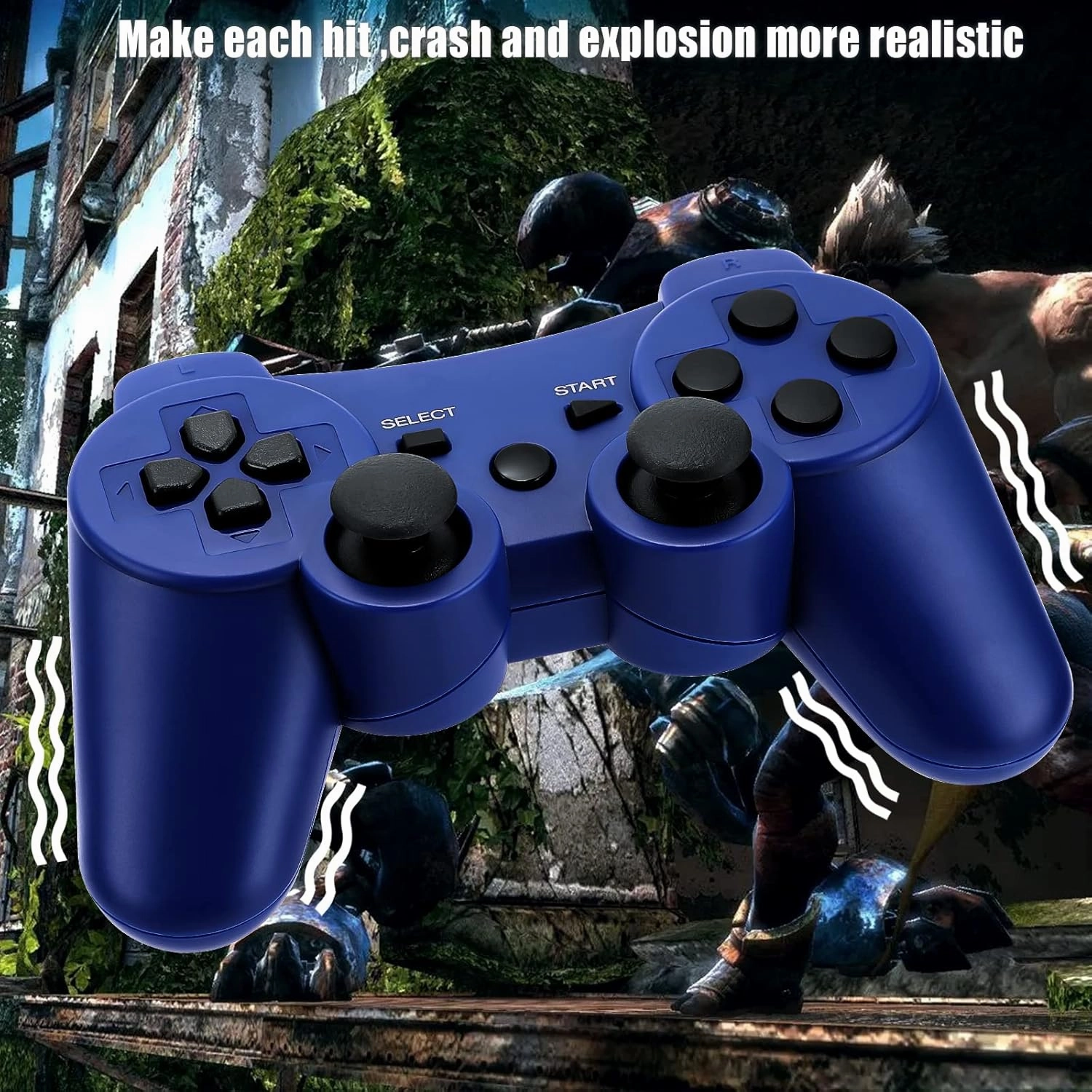 Ceozon PS3 Controller 2 Pack with Six-Axis Dual Vibration Wireless Control with Charging Cables Black   Blue