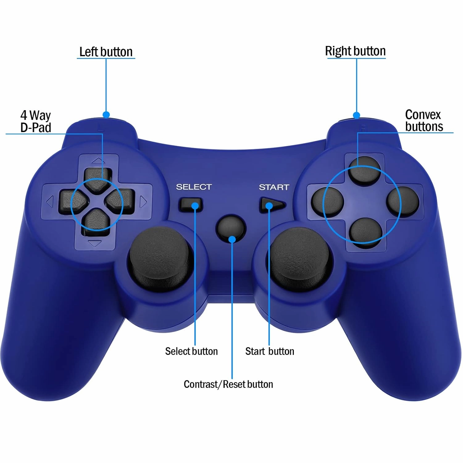 Ceozon PS3 Controller 2 Pack with Six-Axis Dual Vibration Wireless Control with Charging Cables Black   Blue