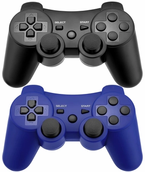 Ceozon PS3 Controller 2 Pack with Six-Axis Dual Vibration Wireless Control with Charging Cables Black   Blue