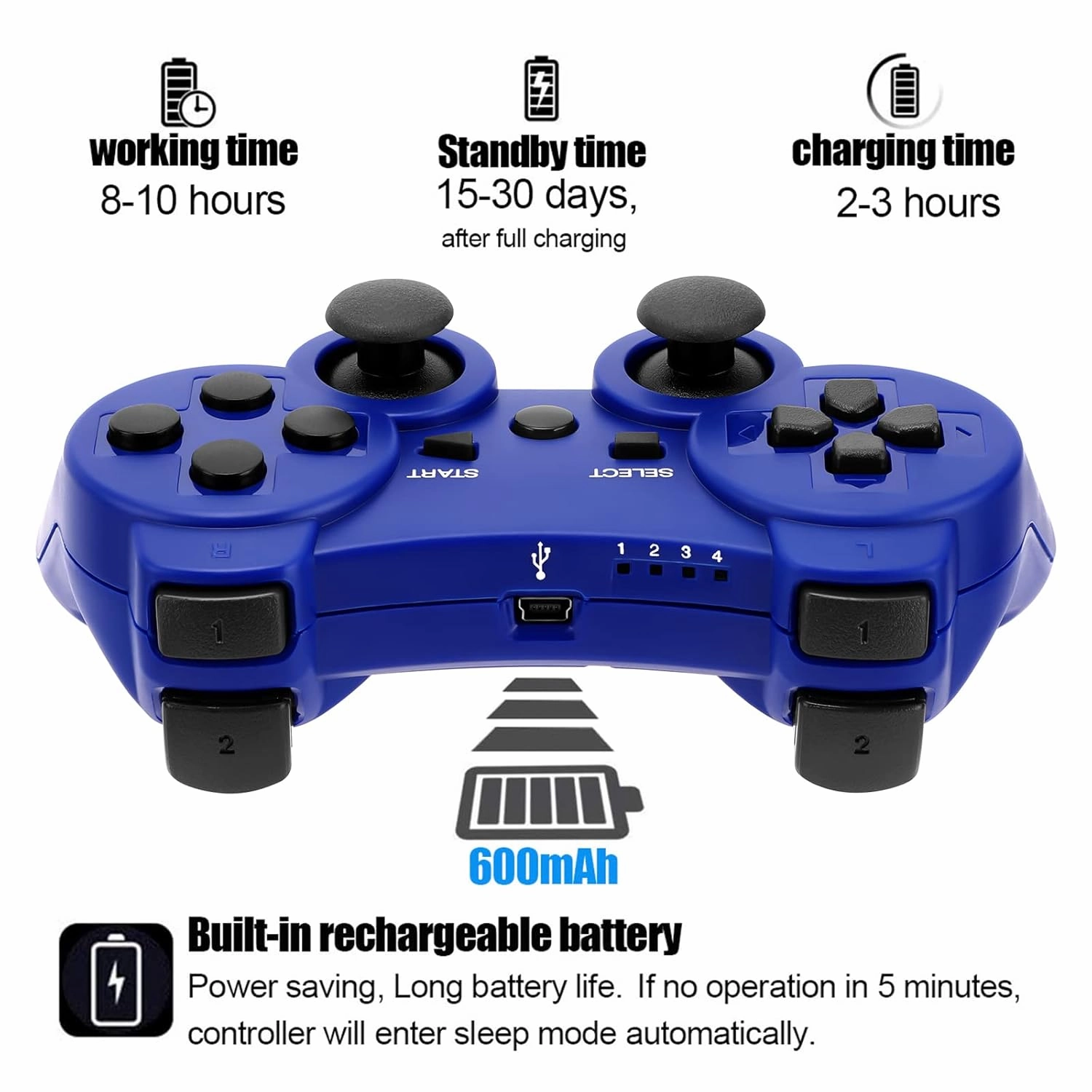 Ceozon PS3 Controller 2 Pack with Six-Axis Dual Vibration Wireless Control with Charging Cables Black   Blue