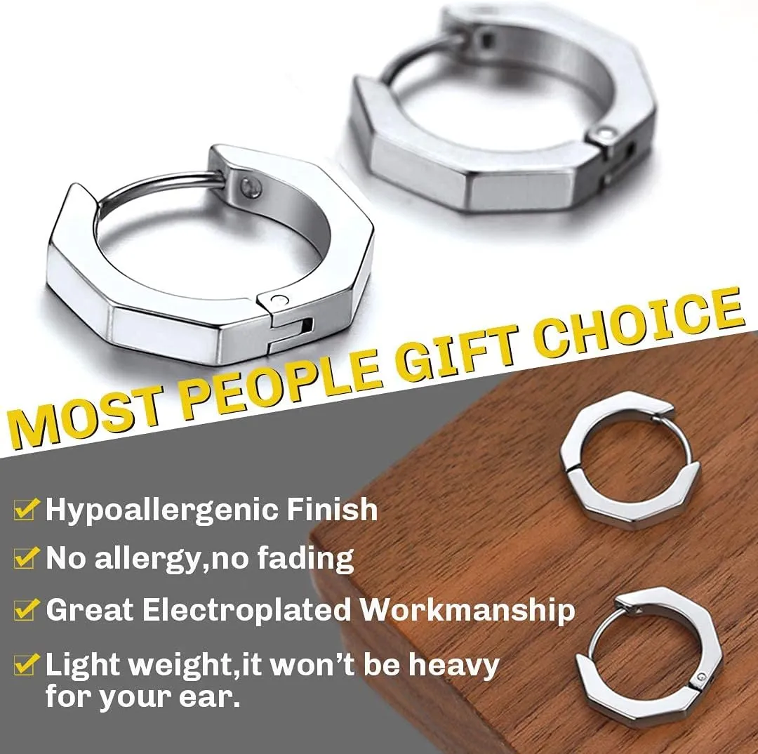 ChainsHouse Stud Earrings for Men Women,316L Stainless Steel/18K Gold/Black Metal, Punk Hypoallergenic Surgical Huggie Hoop Earrings Mens Jewelry Piercing Hoop Earrings