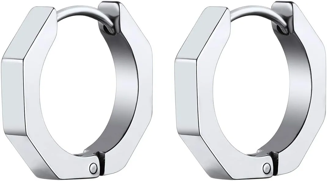 ChainsHouse Stud Earrings for Men Women,316L Stainless Steel/18K Gold/Black Metal, Punk Hypoallergenic Surgical Huggie Hoop Earrings Mens Jewelry Piercing Hoop Earrings