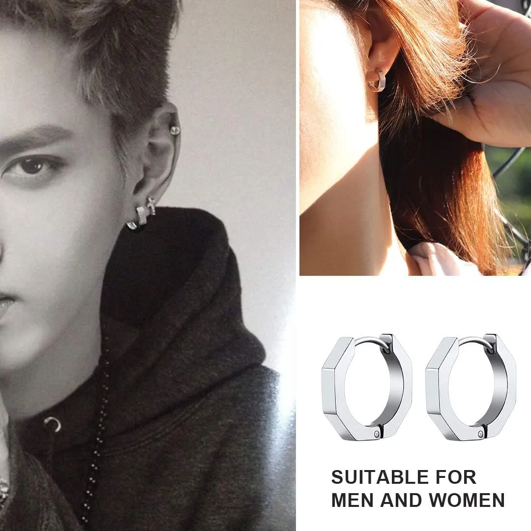 ChainsHouse Stud Earrings for Men Women,316L Stainless Steel/18K Gold/Black Metal, Punk Hypoallergenic Surgical Huggie Hoop Earrings Mens Jewelry Piercing Hoop Earrings