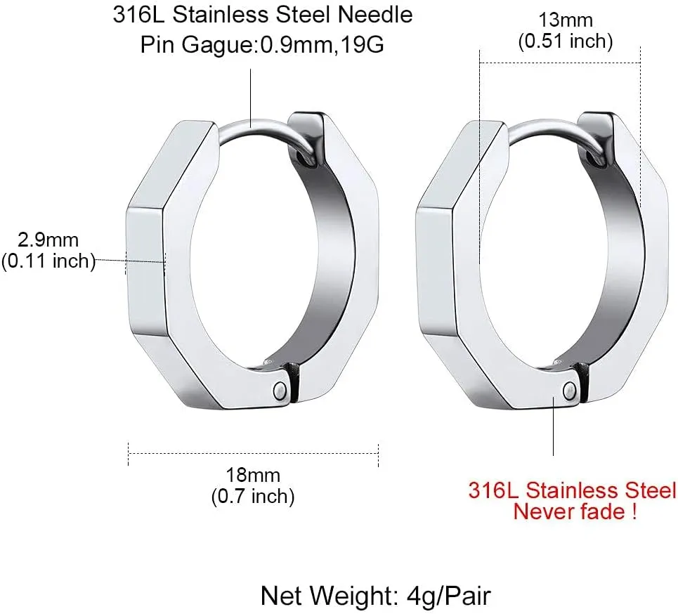 ChainsHouse Stud Earrings for Men Women,316L Stainless Steel/18K Gold/Black Metal, Punk Hypoallergenic Surgical Huggie Hoop Earrings Mens Jewelry Piercing Hoop Earrings